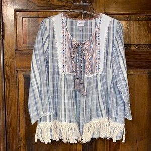 Knox Rose blue/cream/pink open 3/4 sleeve cardigan